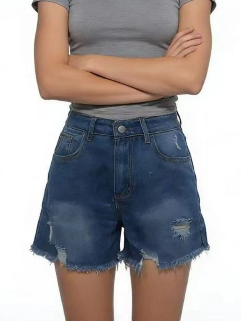 Distressed Frayed Hem Denim Shorts  Style Ratio