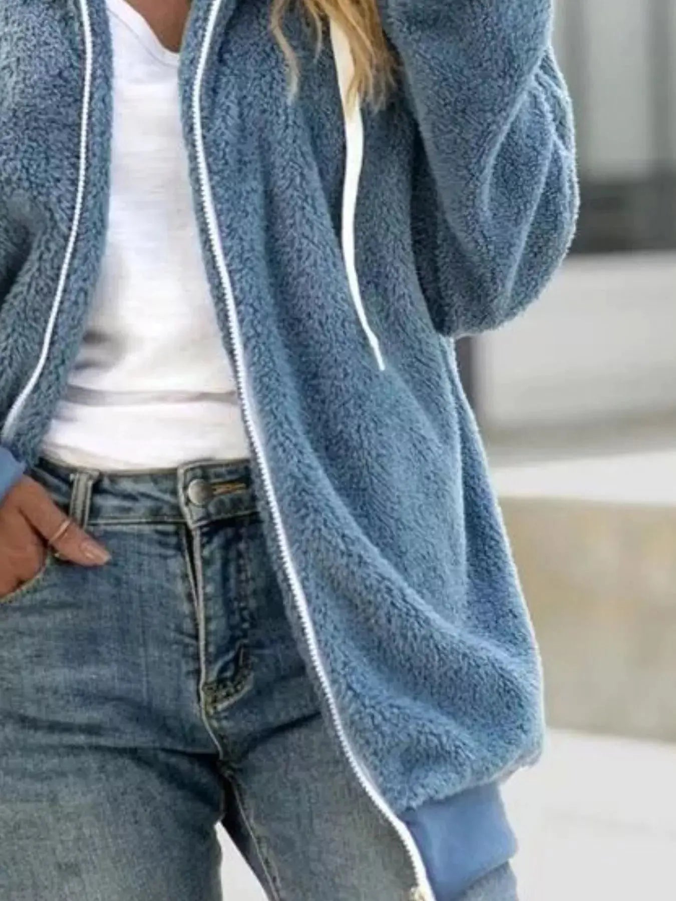 Full Size Cozy Fleece Zip-Up Hooded Jacket  Style Ratio