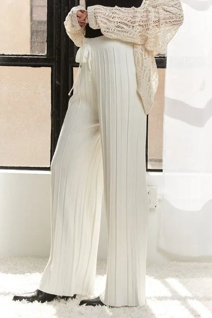 Adora Tied Wide Leg Knit Pants Trendsi