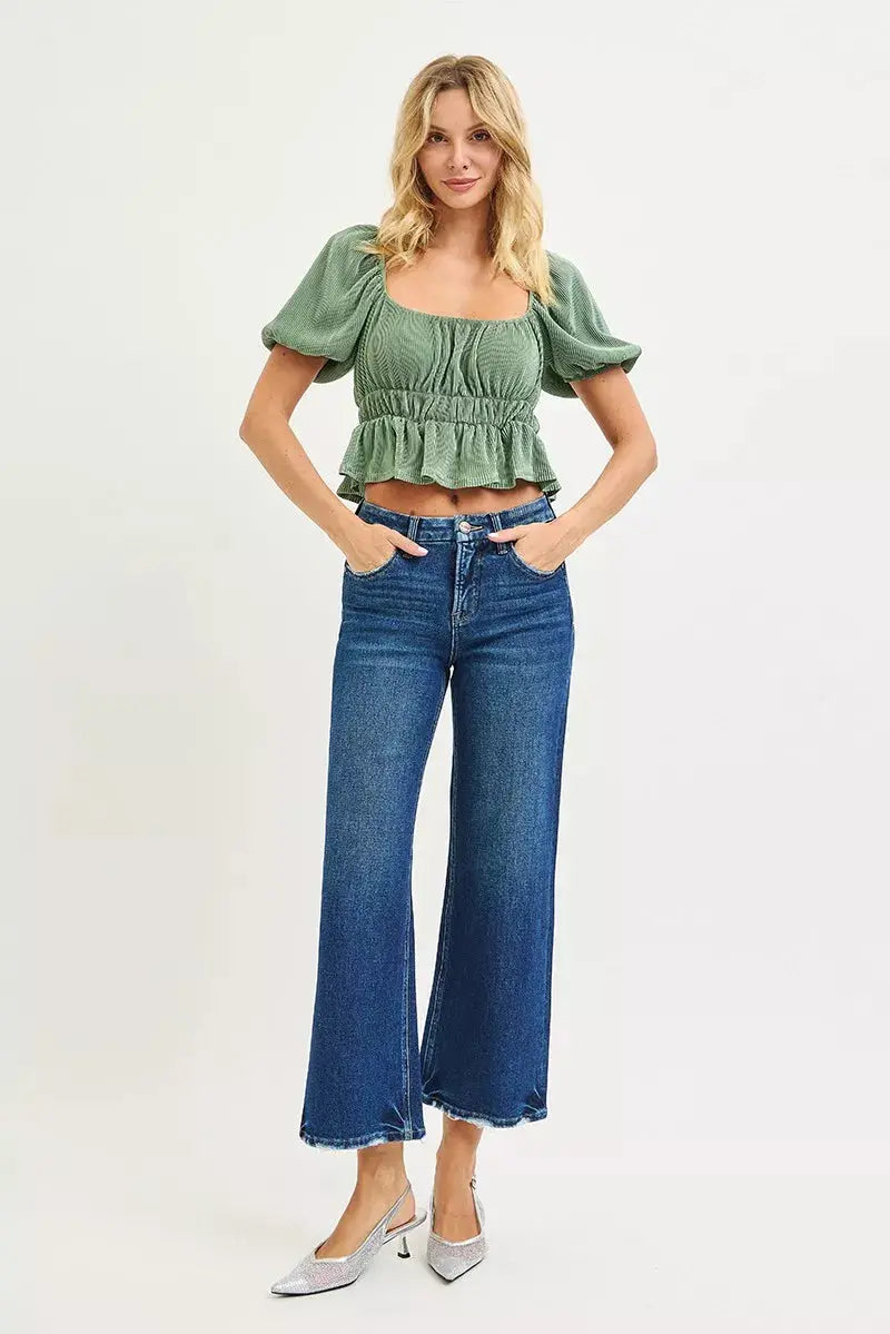 RISEN Tummy Control 4 Way Stretch High Rise Crop Wide Leg Jeans  Style Ratio