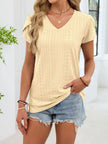 Eyelet Petal Sleeve V Neck Shirt  Style Ratio