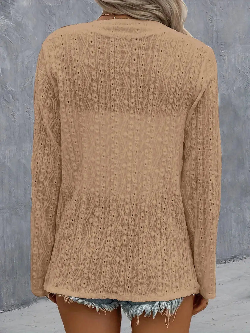 Eyelet Roll-Tab Sleeve Cardigan  Style Ratio