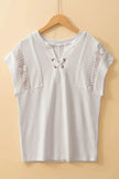 Ribbed Texture Lace Patchwork Short Sleeve Top  Style Ratio
