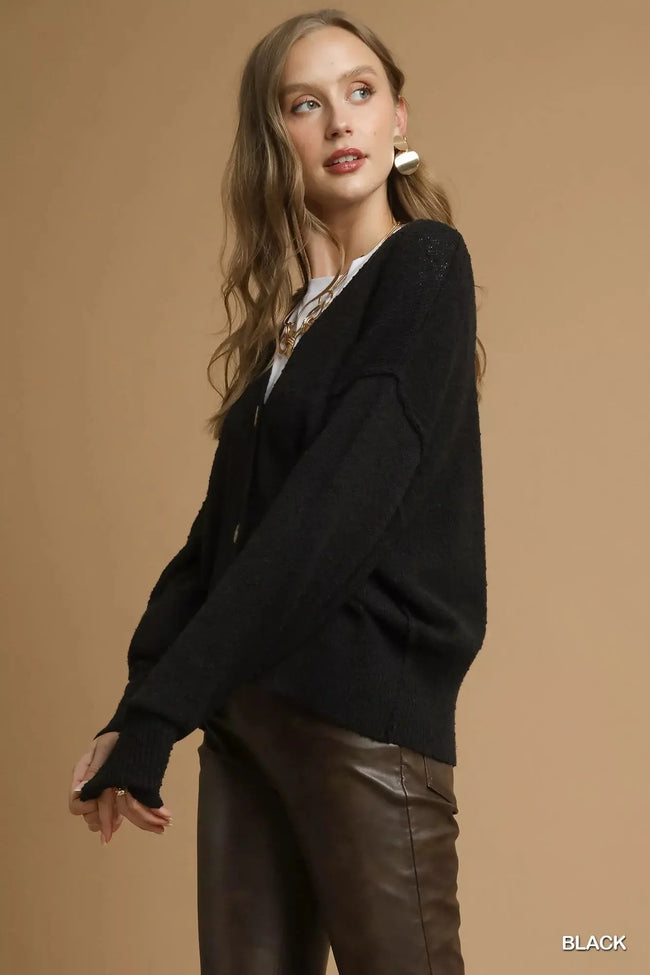 Umgee Button-Front V-Neck Knit Cardigan  Style Ratio