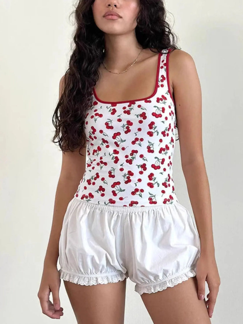 Cherry Print Square Neck Tank  Style Ratio