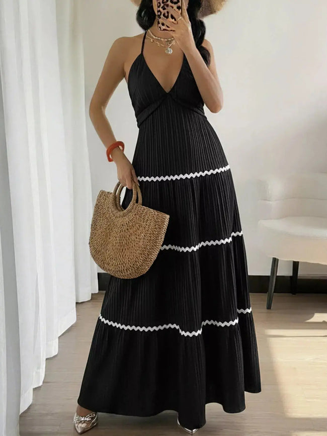 Halter Neck Pleated Maxi Dress  Style Ratio
