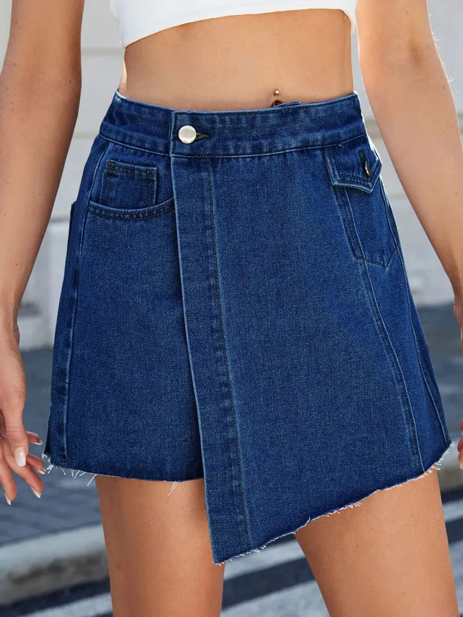 Frayed Hem Asymmetrical Denim Skort  Style Ratio