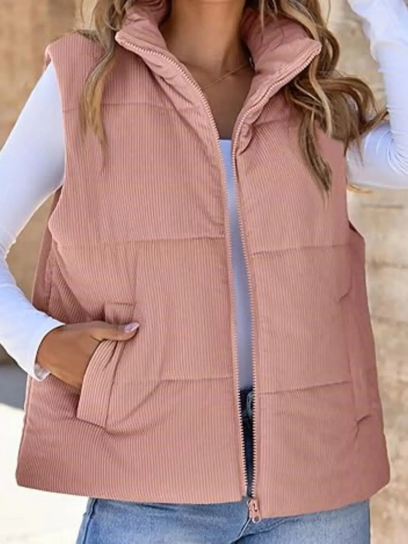 Corduroy Zip Up Vest Coat  Style Ratio