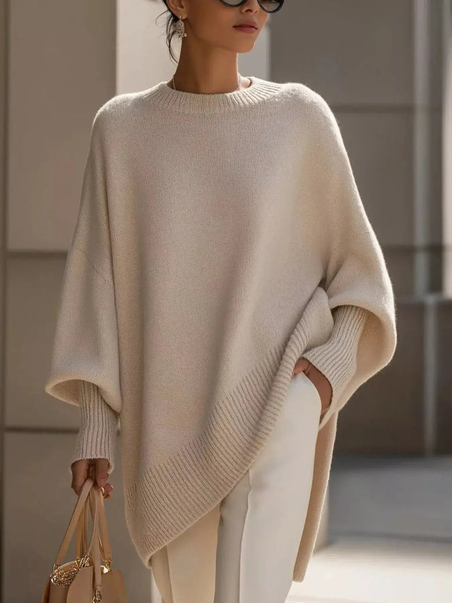 Ribbed Batwing Sleeve Oversized Sweater  Style Ratio
