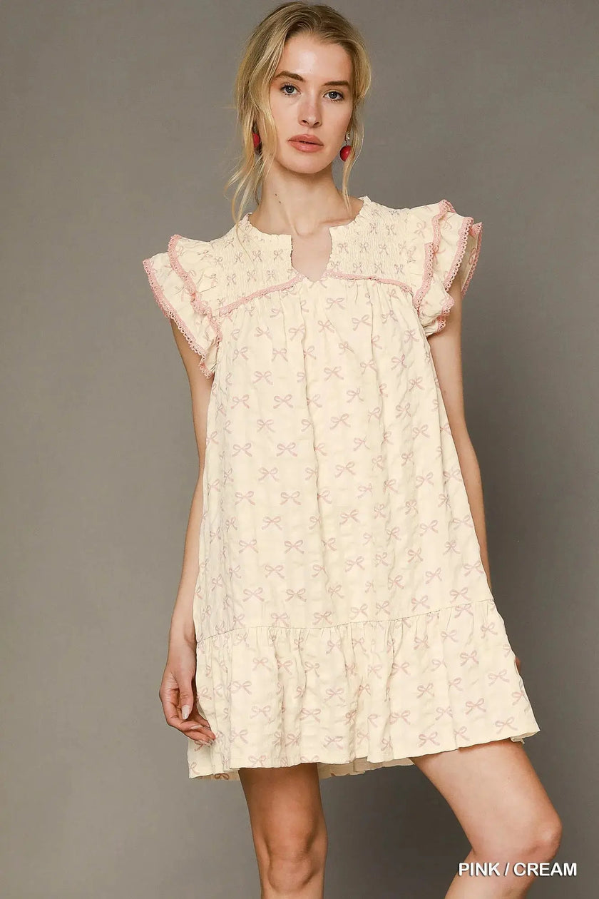 Umgee Bow Print Ruffled Cap Sleeve Mini Dress  Style Ratio