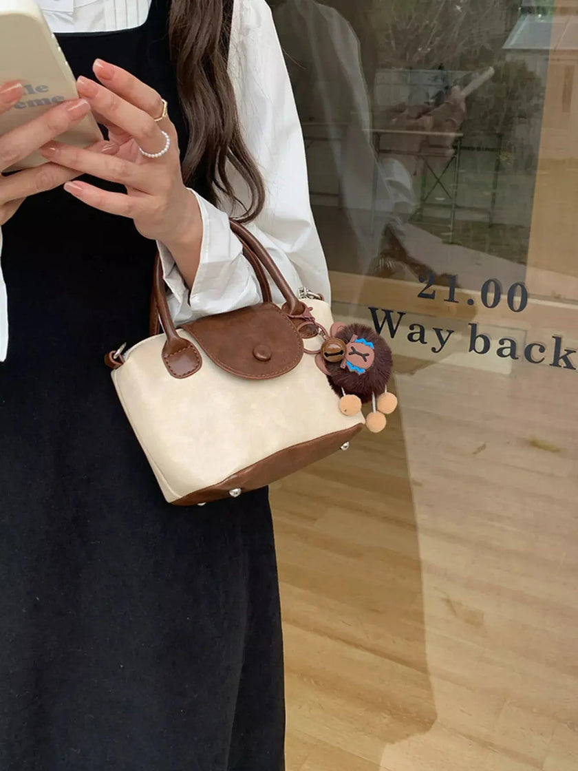 Two-Tone Flap Decor Crossbody Bag with Charm  Style Ratio