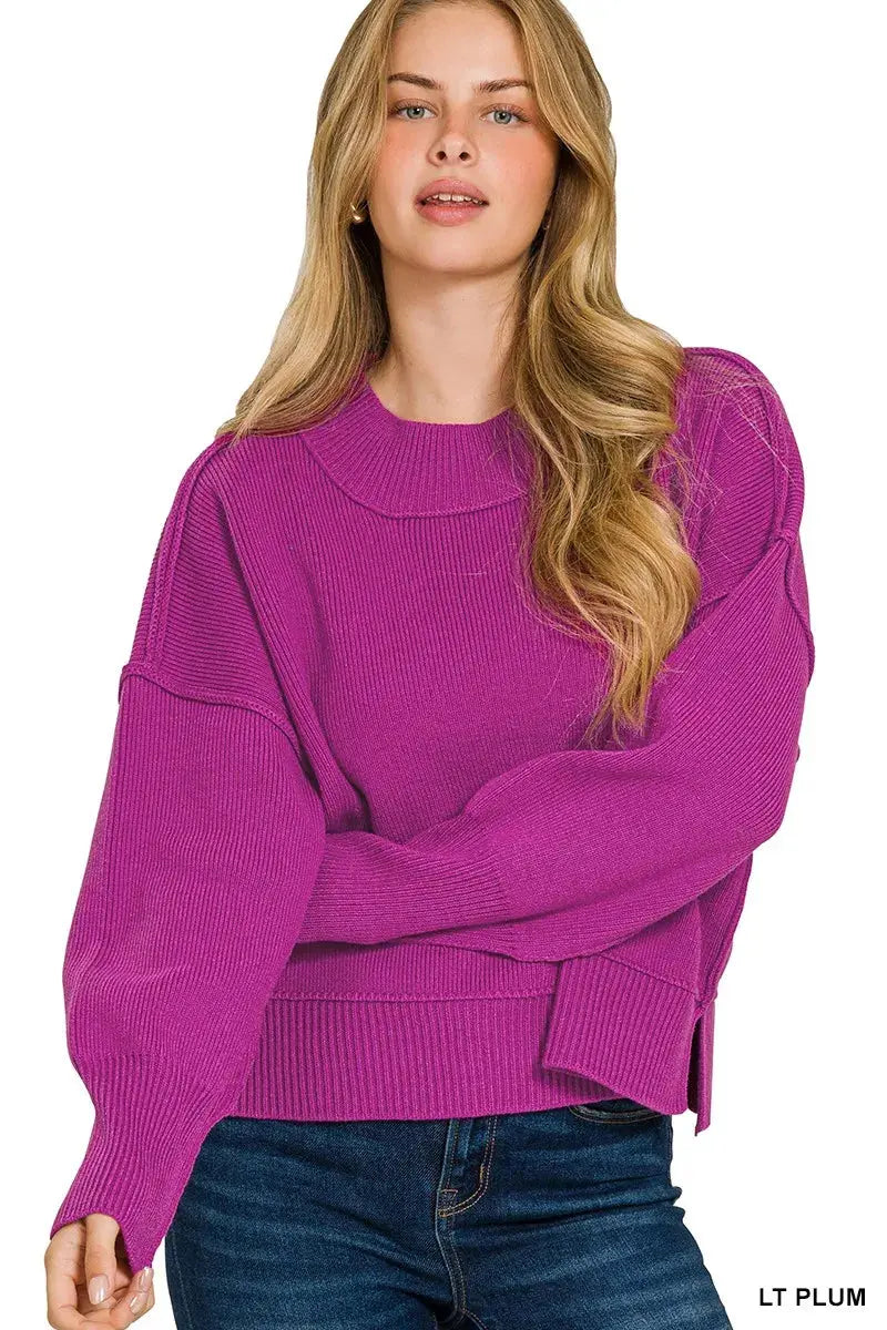 Zenana Wide Neck Band Drop Shoulder Sweater  Style Ratio