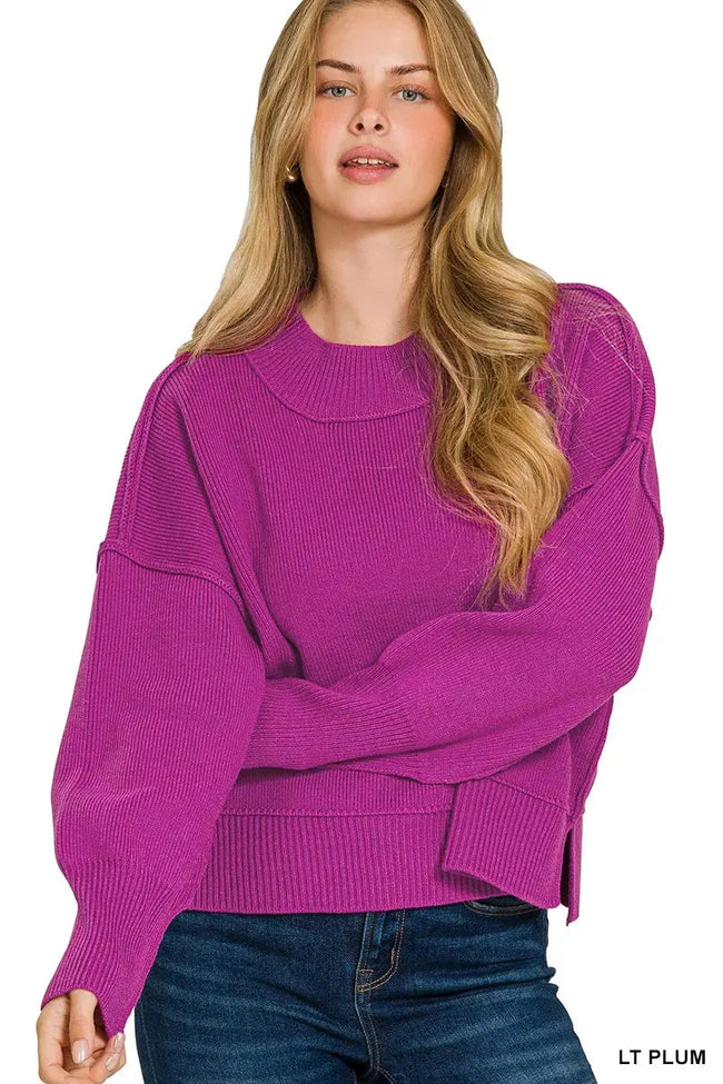 Zenana Wide Neck Band Drop Shoulder Sweater  Style Ratio