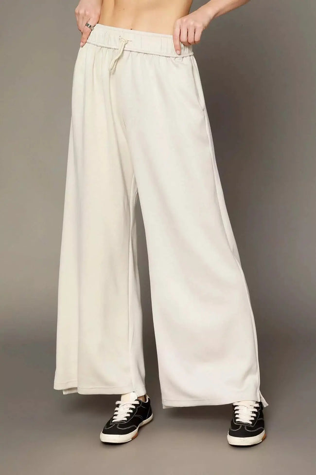 Umgee Elastic Drawstring Waistband Wide Leg Pants  Style Ratio