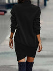 Turtleneck Long Sleeve Asymmetrical Hem Mini Dress  Style Ratio