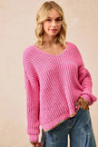 BiBi V Neck Sweater with Colorful Trim  Style Ratio
