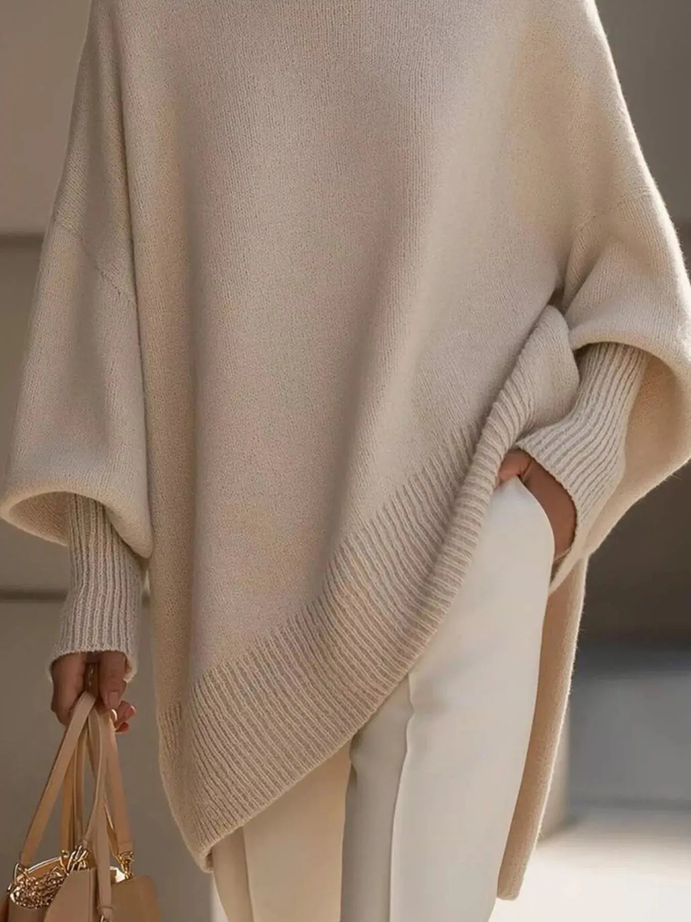 Ribbed Batwing Sleeve Oversized Sweater  Style Ratio