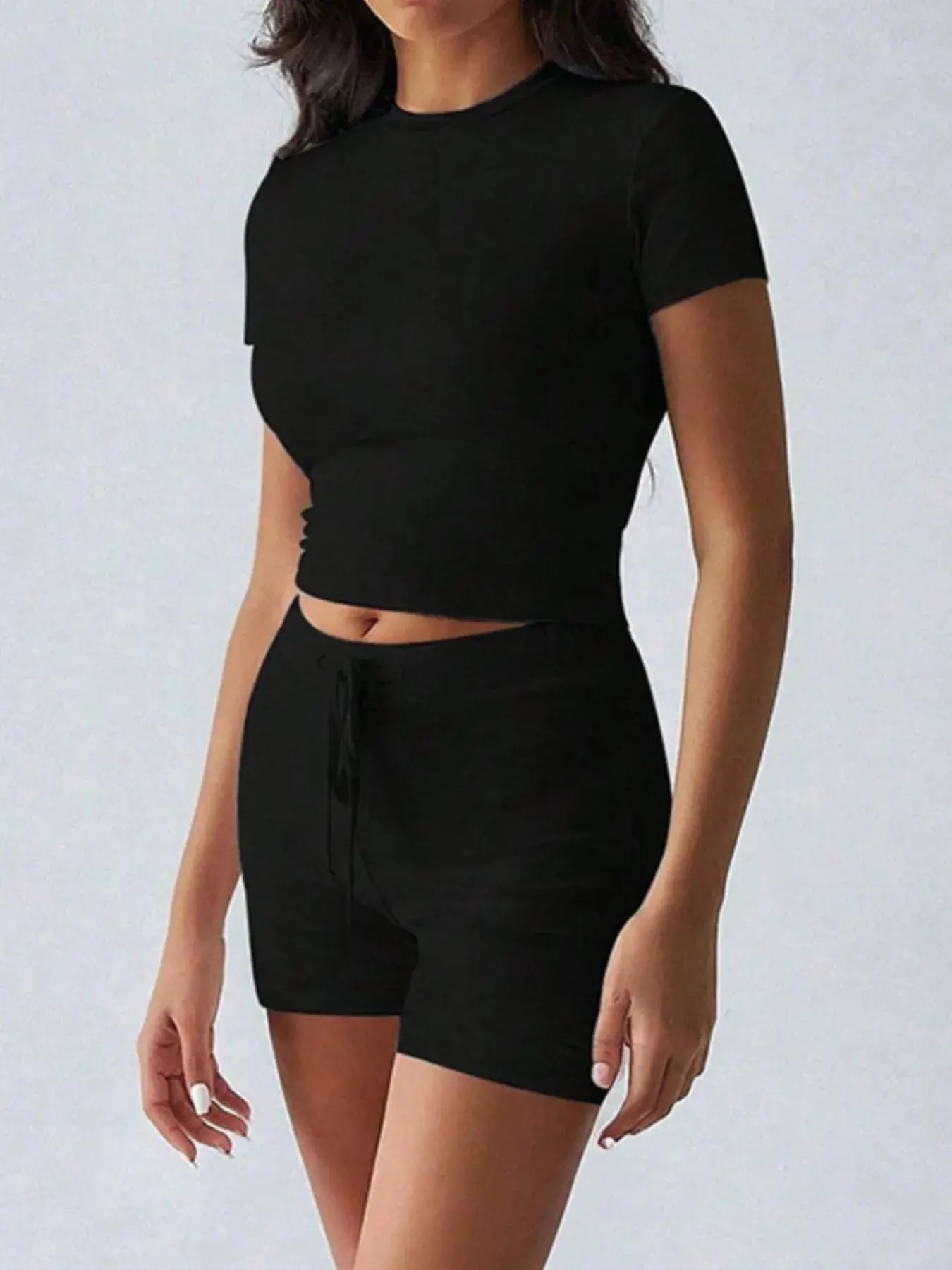 Round Neck Short Sleeve Top and Shorts Loungewear  Style Ratio