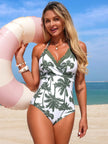 Tropical Palm Print Halter Neck One-Piece Swimsuit  Style Ratio