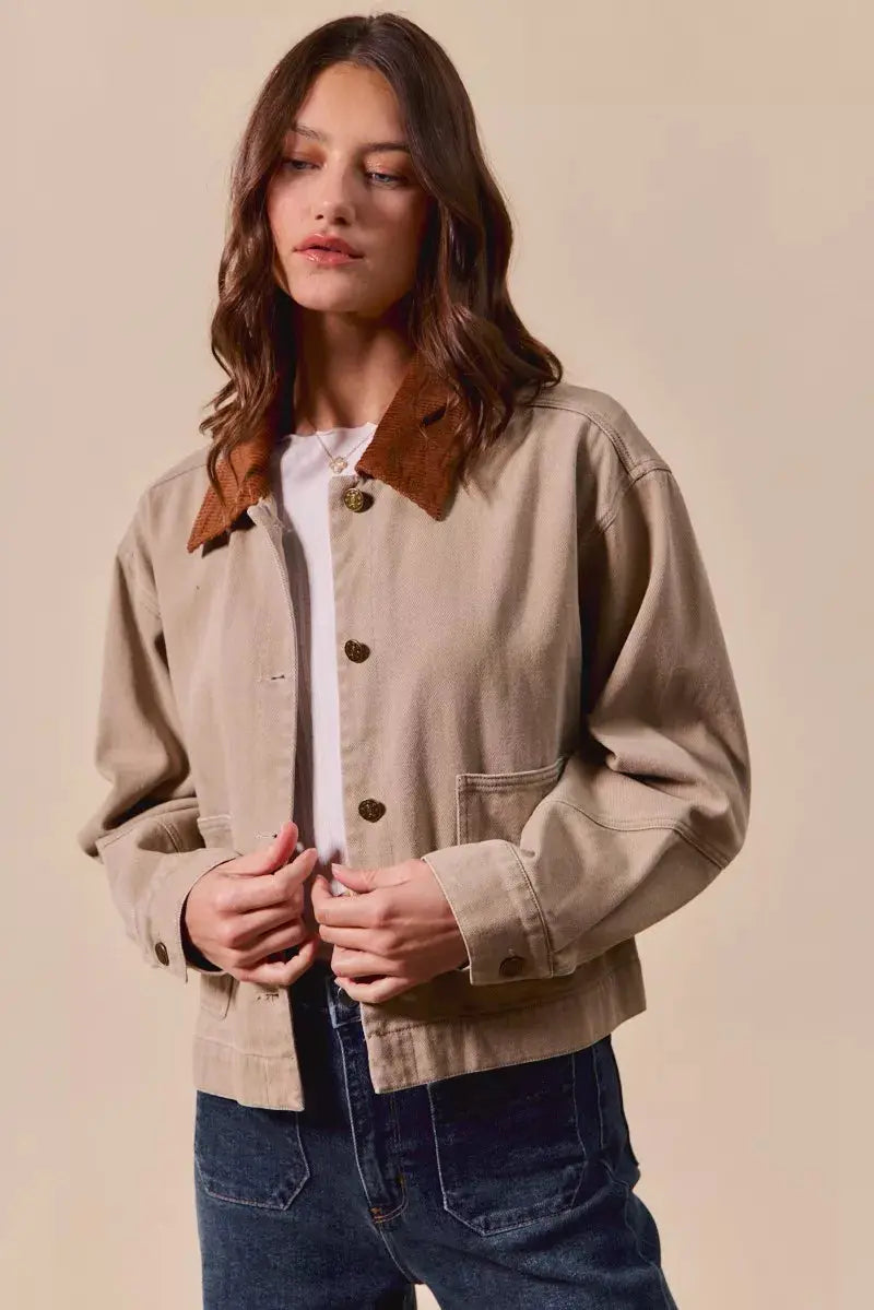 SO ME Cotton Twill Cropped Barn Jacket wtih Collar  Style Ratio