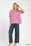 Umgee Textured Henley Blouse with Ruffle Cuffs  Style Ratio