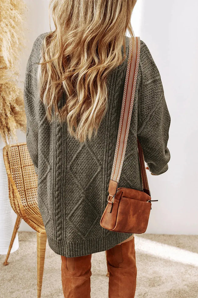 Cable-Knit Round Neck Sweater Dress  Style Ratio