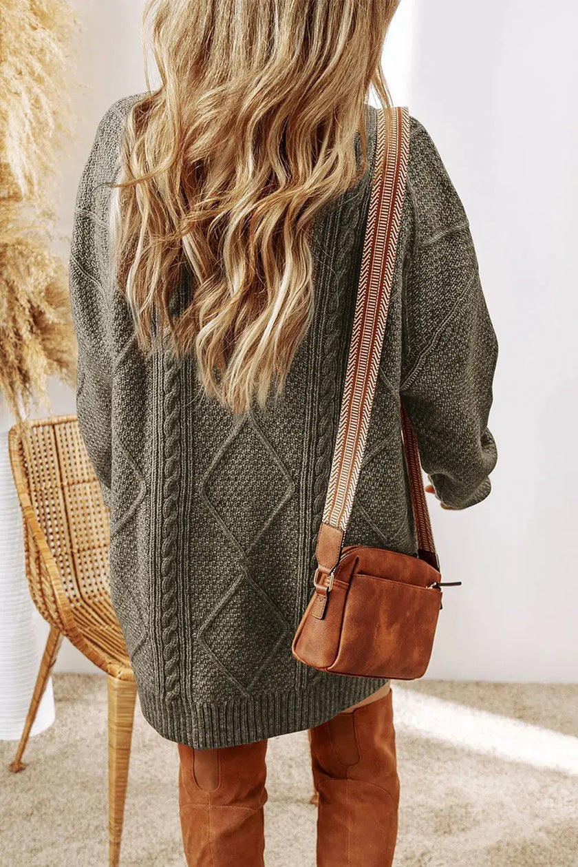 Cable-Knit Round Neck Sweater Dress  Style Ratio
