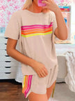 Rainbow Striped Round Neck Top and Shorts Set  Style Ratio