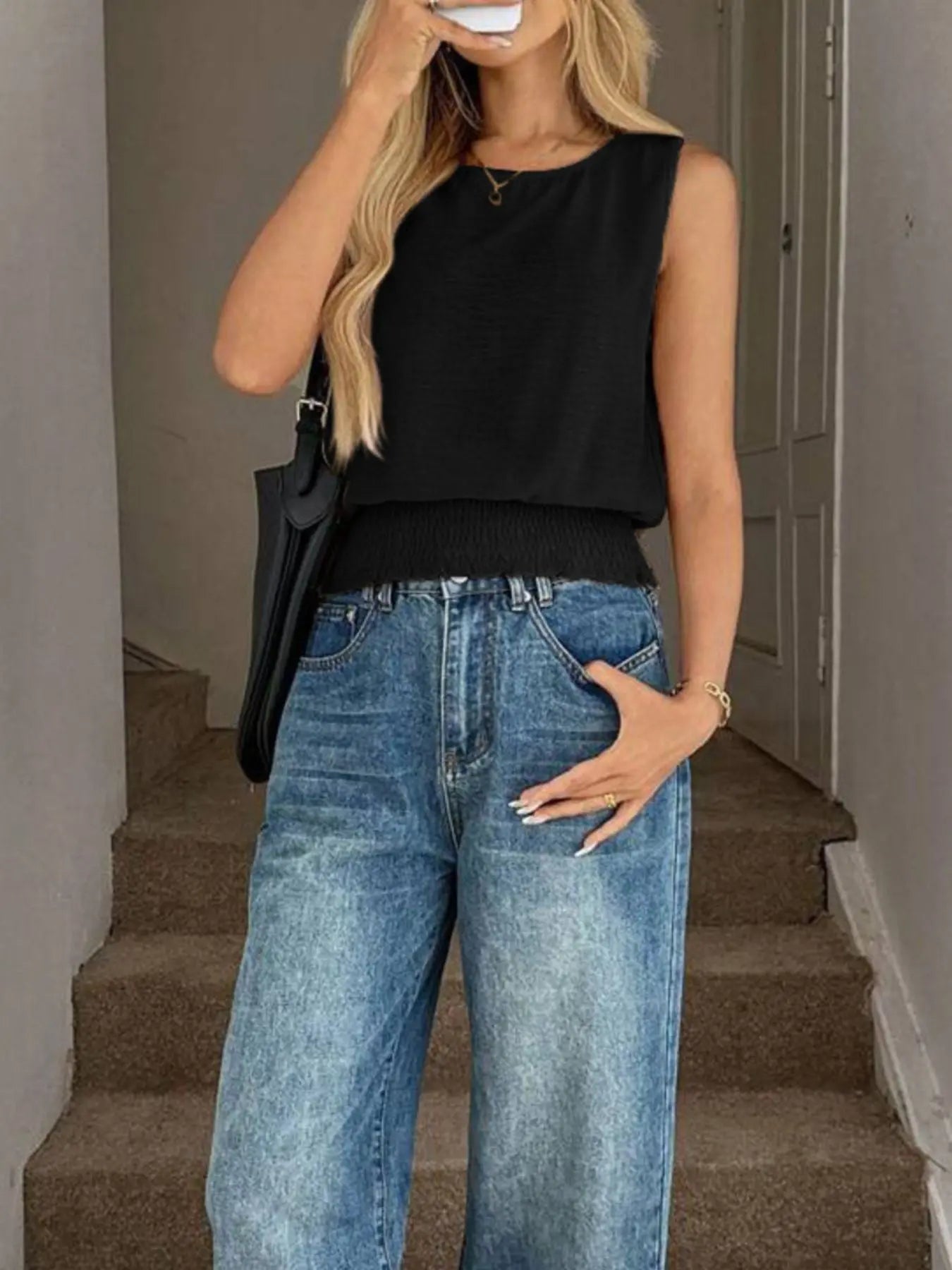 Smocked Waist Round Neck Tank  Style Ratio