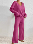 Ribbed V-Neck Top and Pants Loungewear  Style Ratio