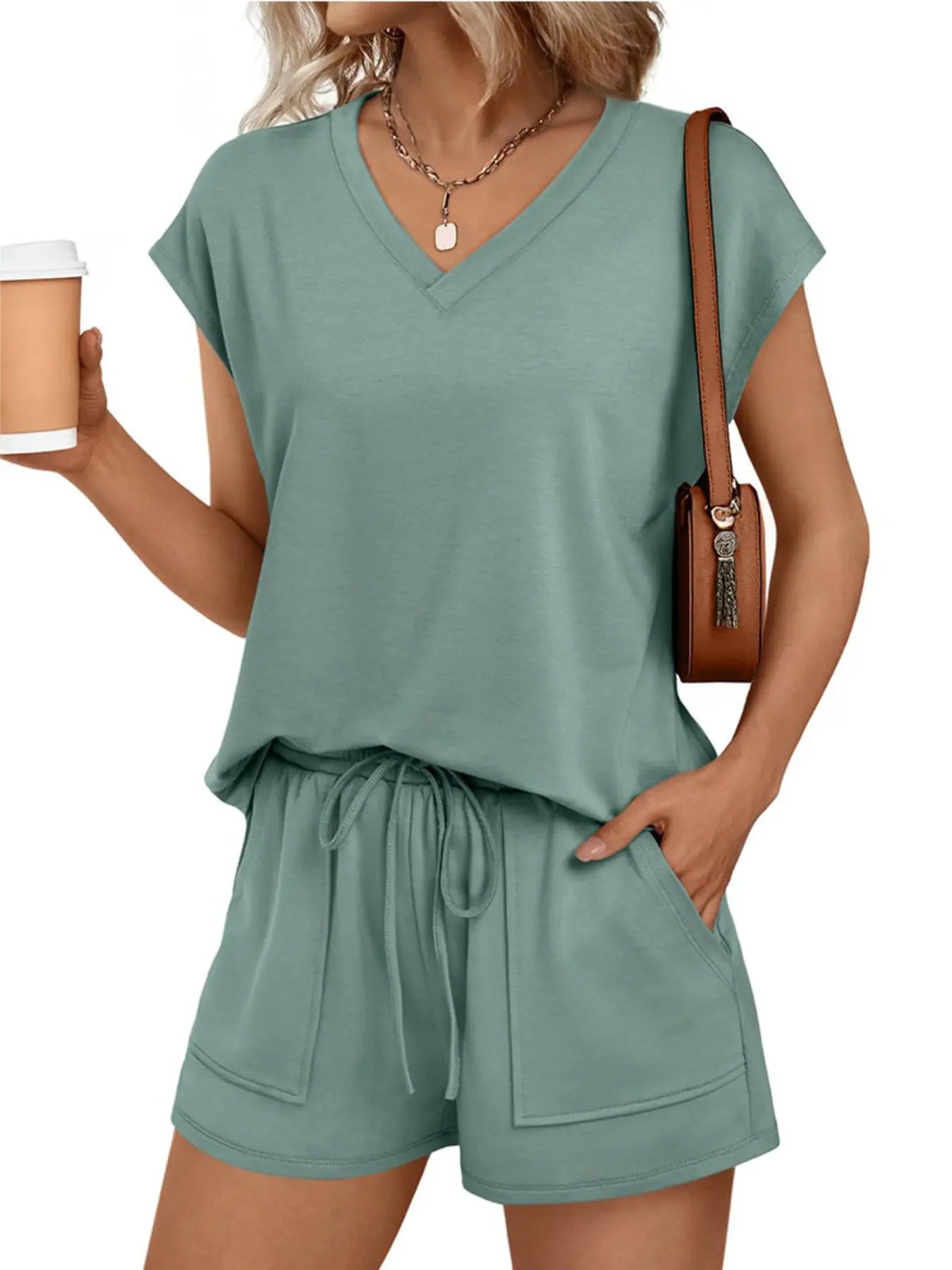 Casual V-Neck T-Shirt and Shorts Set  Style Ratio