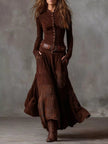 Full Size Plaid Button Front Long Sleeve Dress  Style Ratio