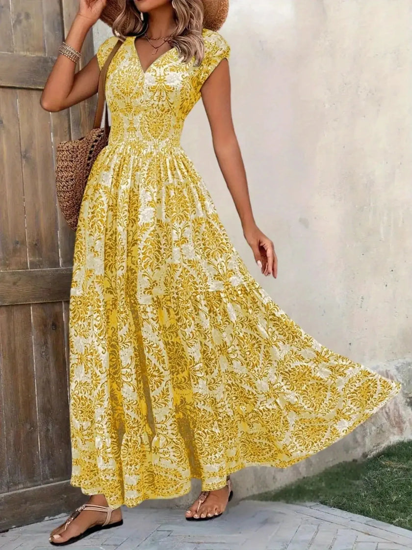 Printed Cap Sleeve Maxi Dress  Style Ratio