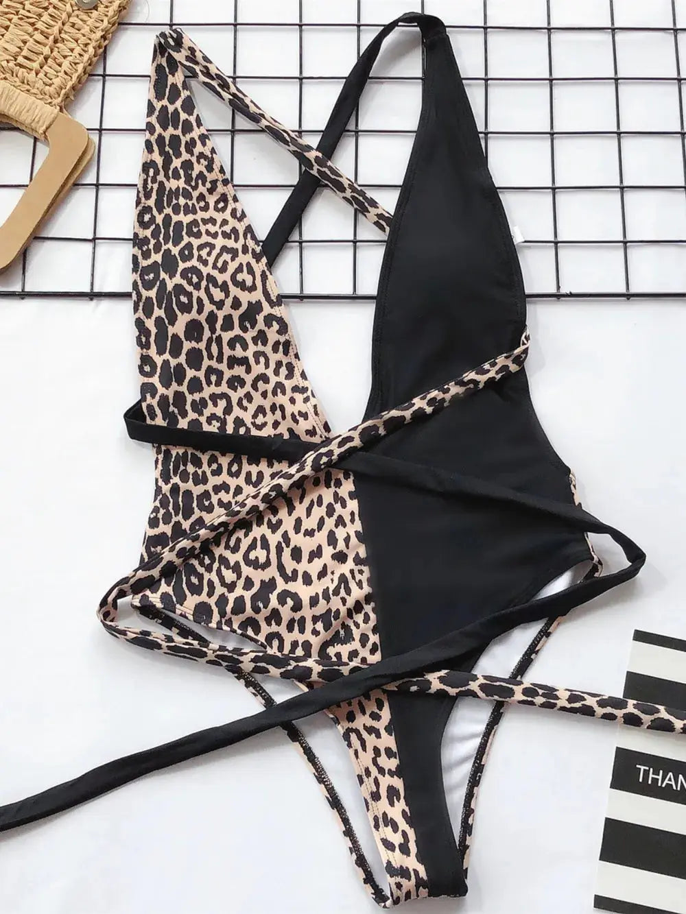 Tied Leopard Plunge One-Piece Swimwear  Style Ratio