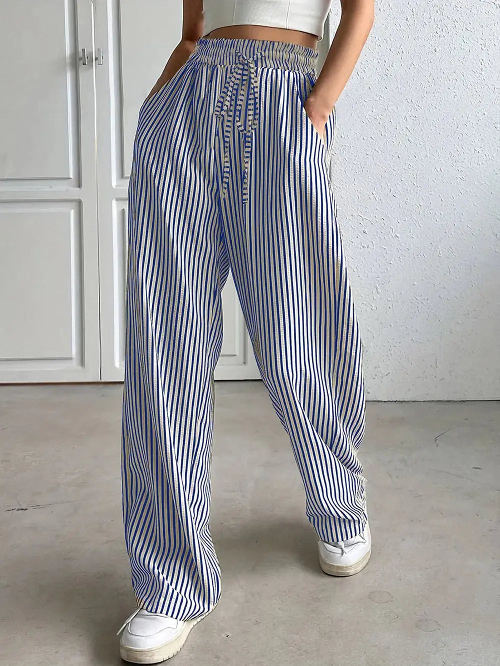 Drawstring Striped Elastic Waist Pants  Style Ratio