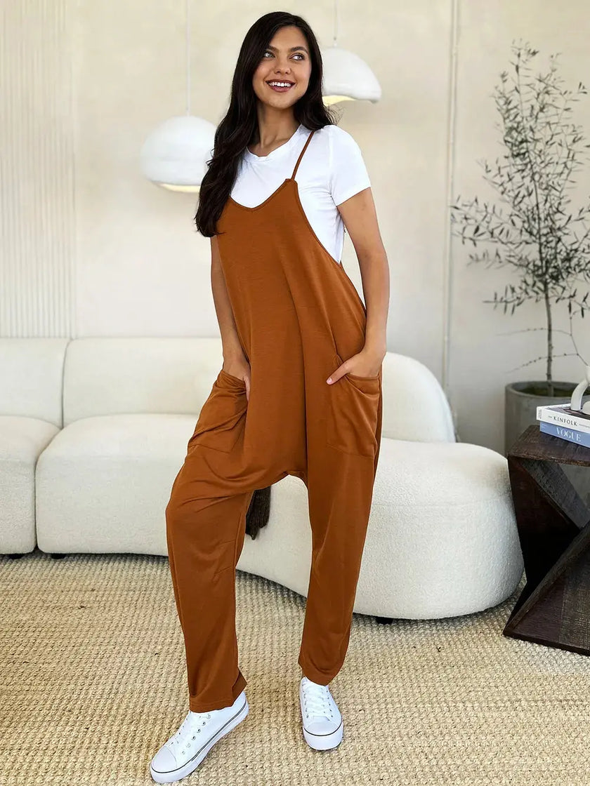 Double Take Full Size Sleeveless V-Neck Pocketed Jumpsuit  Style Ratio