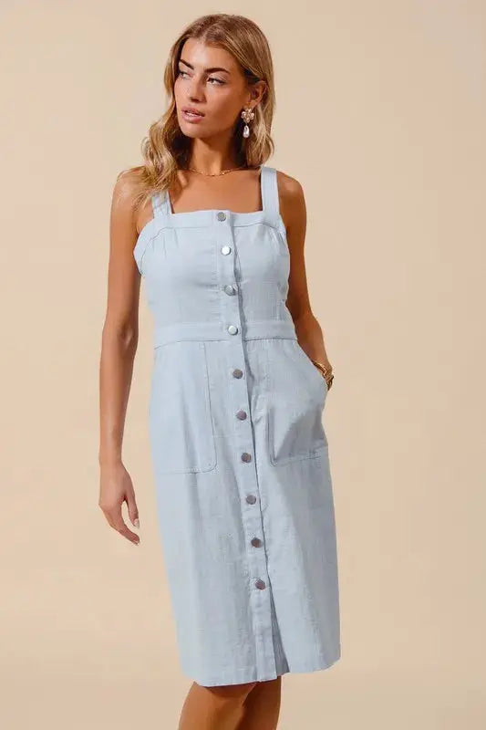 So Me Button Down Pocket Front Pinafore Dress  Style Ratio