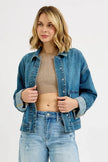 RISEN Oversized Cargo Pocket Denim Jacket with Cuffed Sleeves  Style Ratio