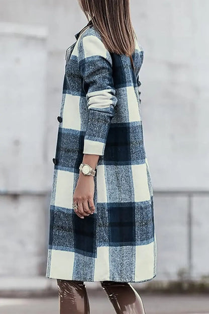 Double Take Plaid Button Up Lapel Collar Coat Trendsi