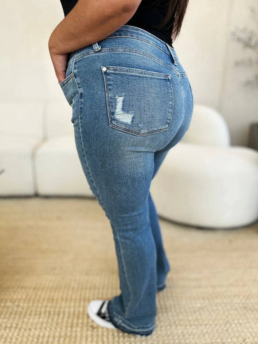Judy Blue Mid Rise Distressed Jeans Trendsi
