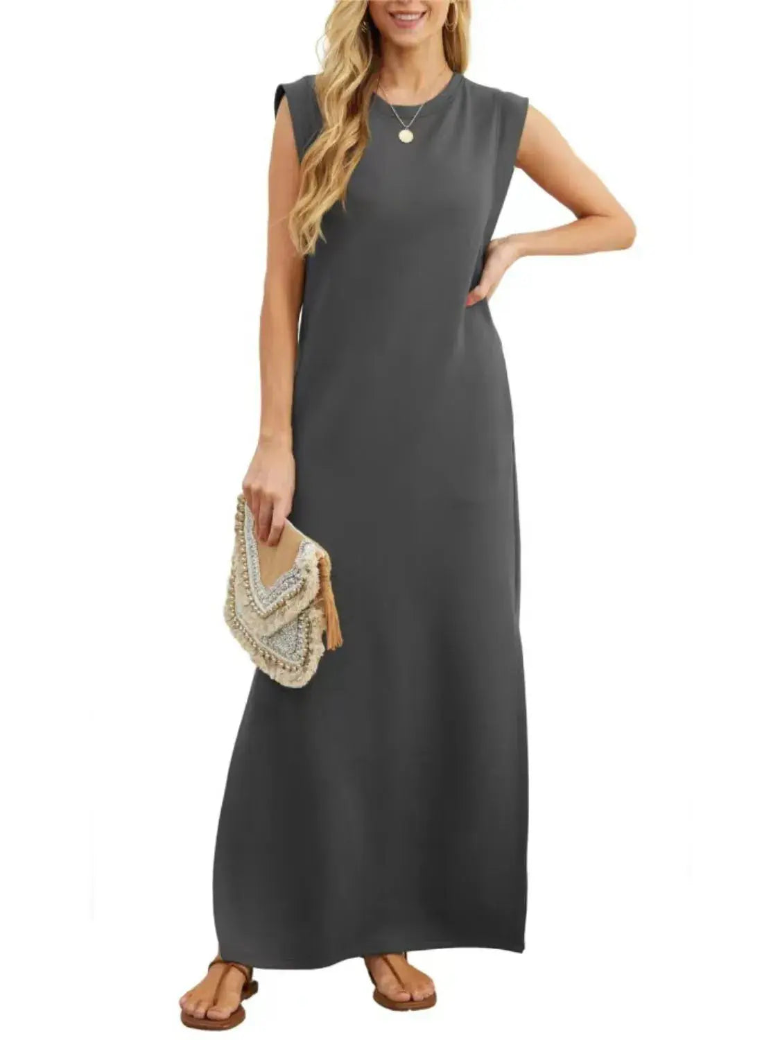 Full Size Slit Round Neck Sleeveless Maxi Tank Dress  Style Ratio