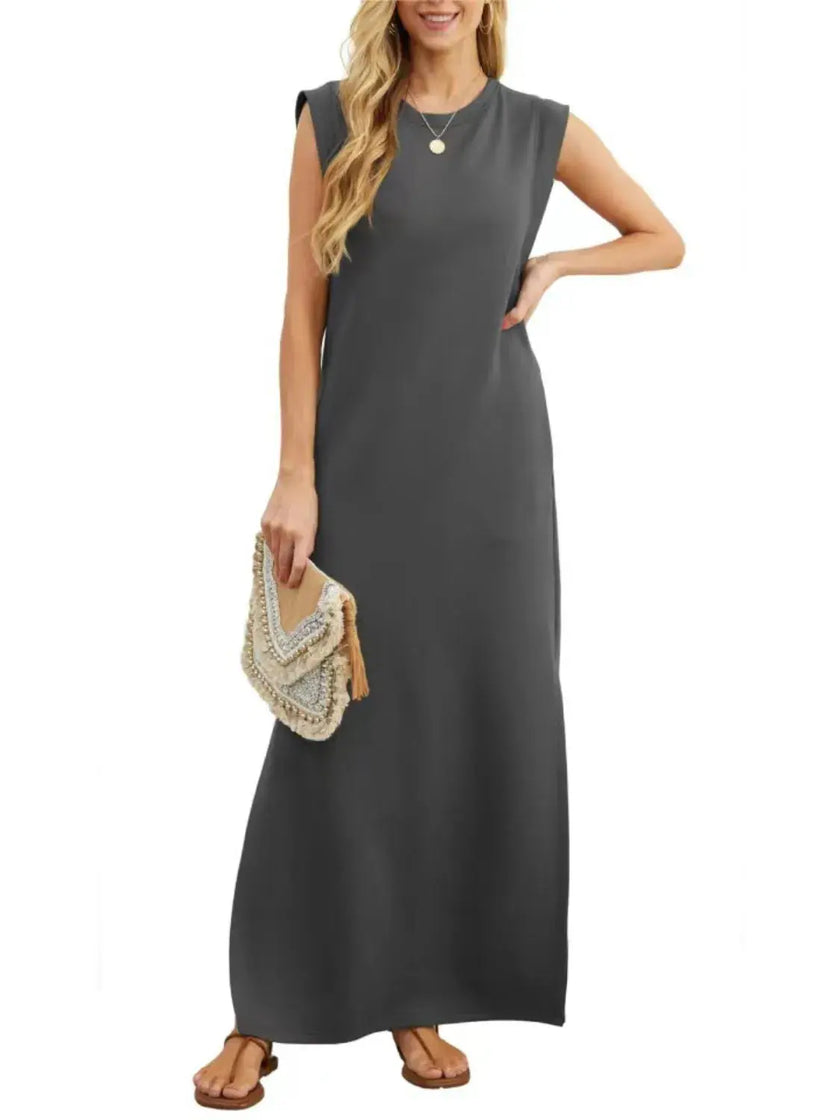 Full Size Slit Round Neck Sleeveless Maxi Tank Dress  Style Ratio