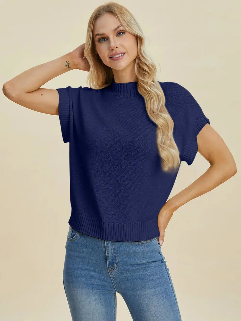 Double Take Full Size Mock Neck Short Sleeve Sweater  Style Ratio