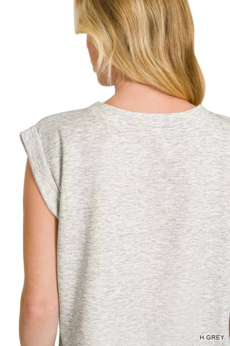 Zenana Scuba Round Neck Cap Sleeve Top  Style Ratio
