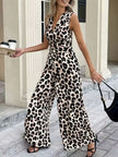 Sleeveless V Neck Leopard Print Jumpsuit  Style Ratio