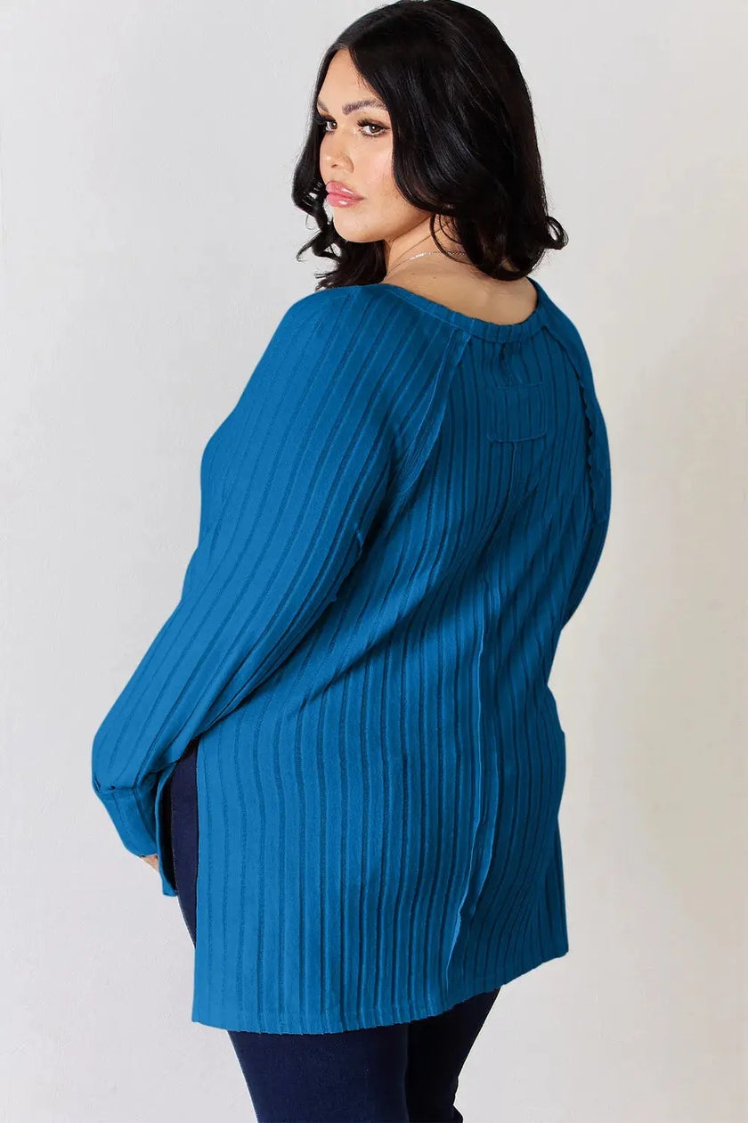 Basic Bae Full Size Ribbed Round Neck Long Sleeve Shirt  Style Ratio