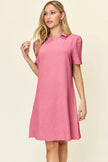 Double Take Full Size Texture Collared Neck Short Sleeve Dress  Style Ratio
