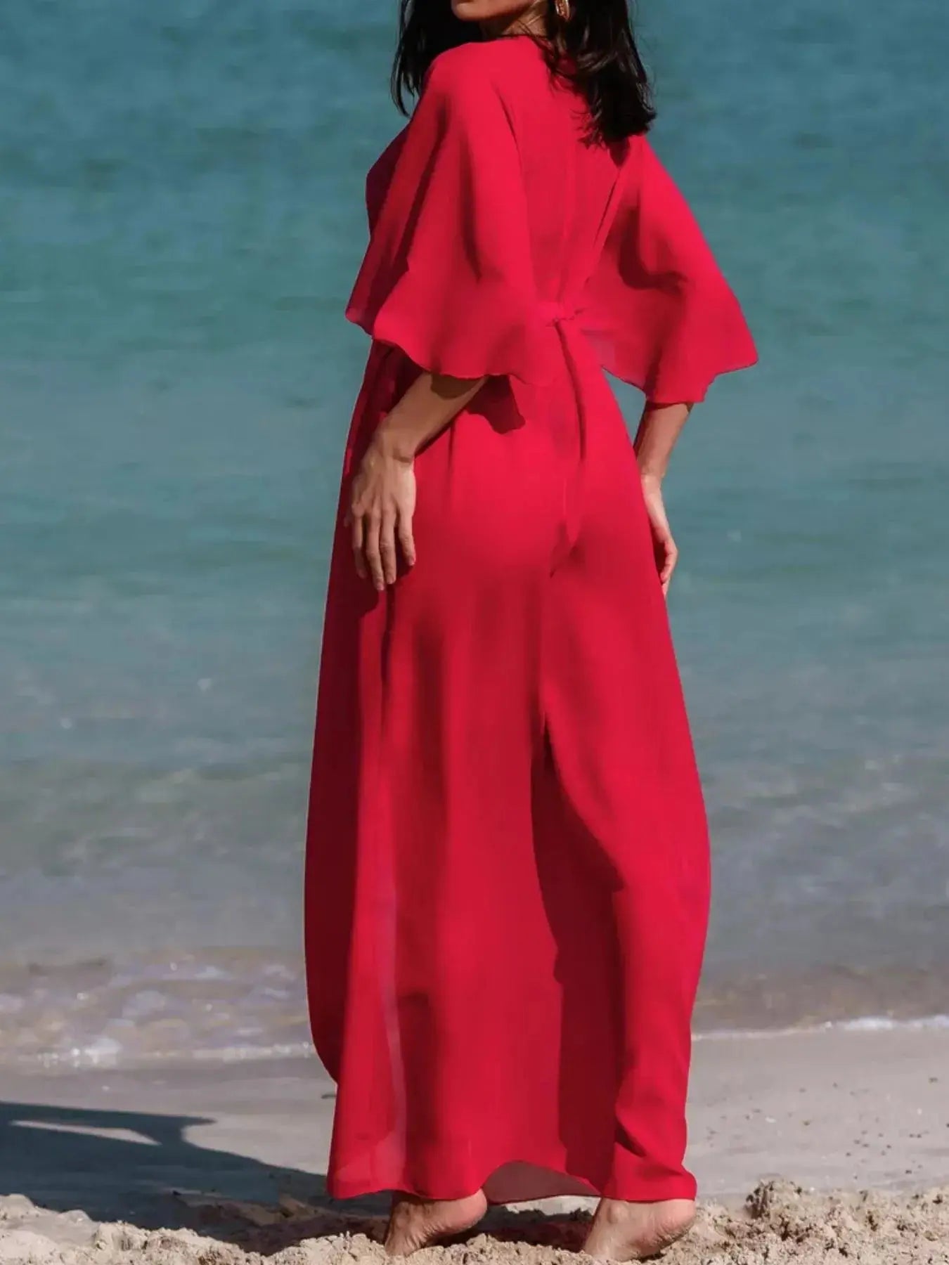 Solid Color Flutter Sleeve Cover Up  Style Ratio