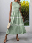 Smocked Striped Lace Trim Sleeveless Midi Dress  Style Ratio