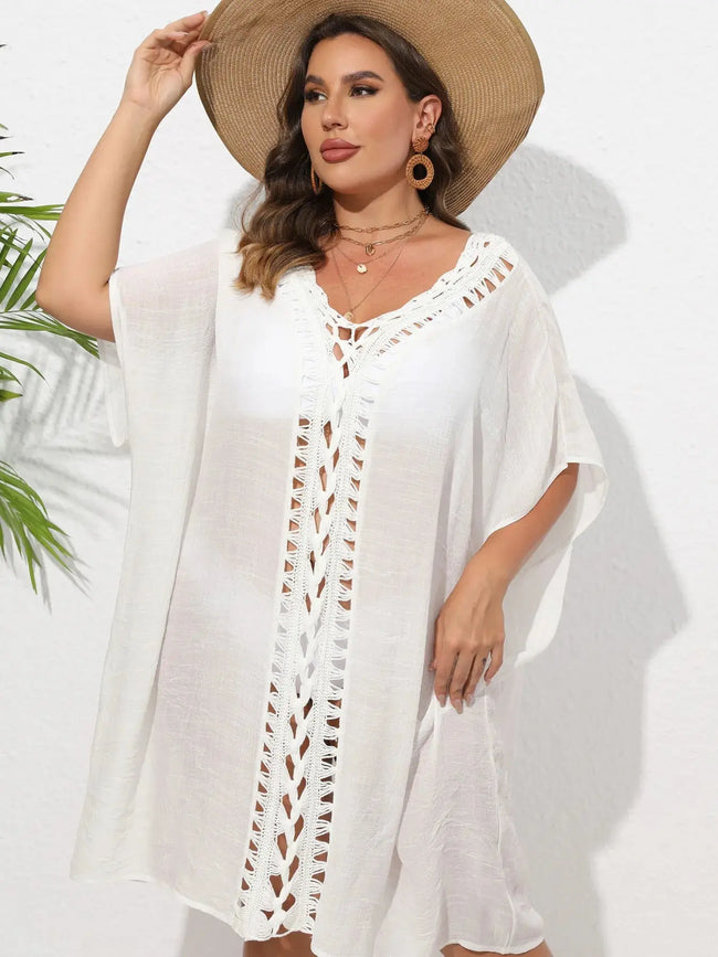 Crochet Trim V-Neck Beach Cover Up  Style Ratio
